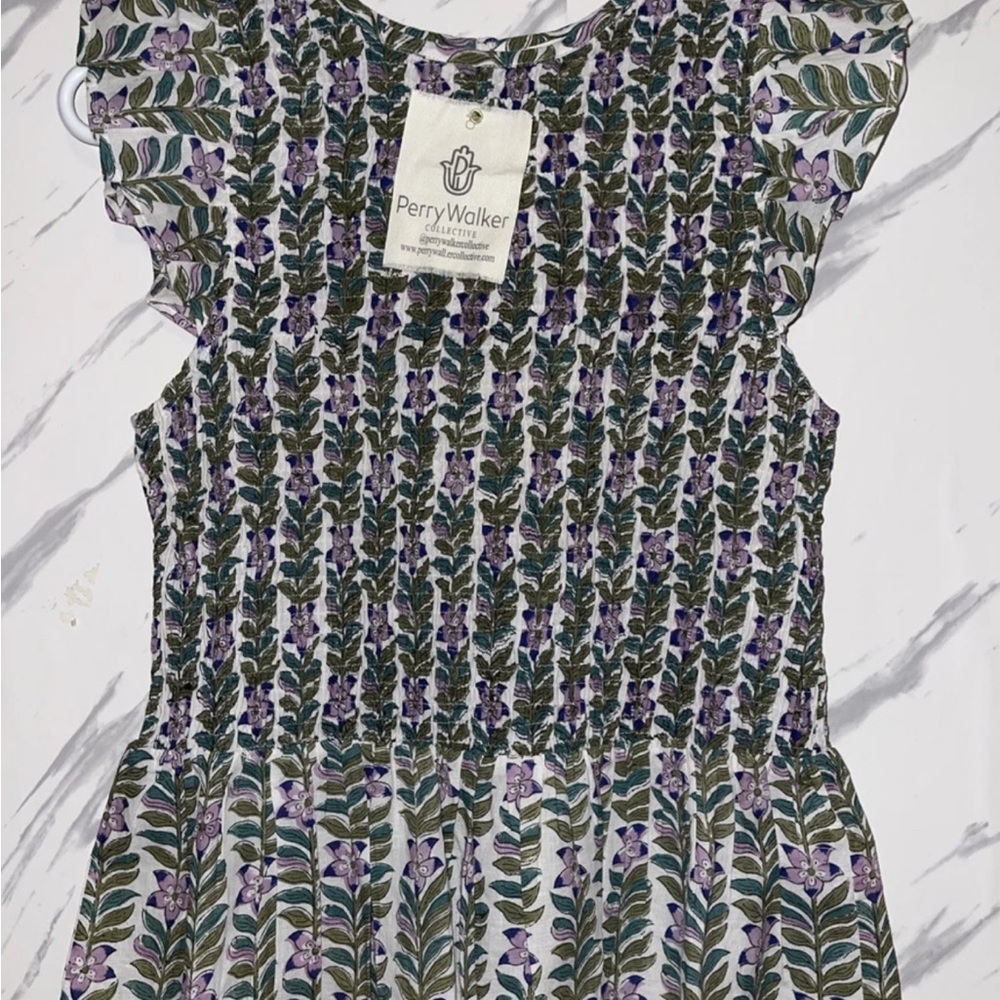 Perry Walker Collective Floral Boho smocked flutter Top Women Size 1 or 3 NWT